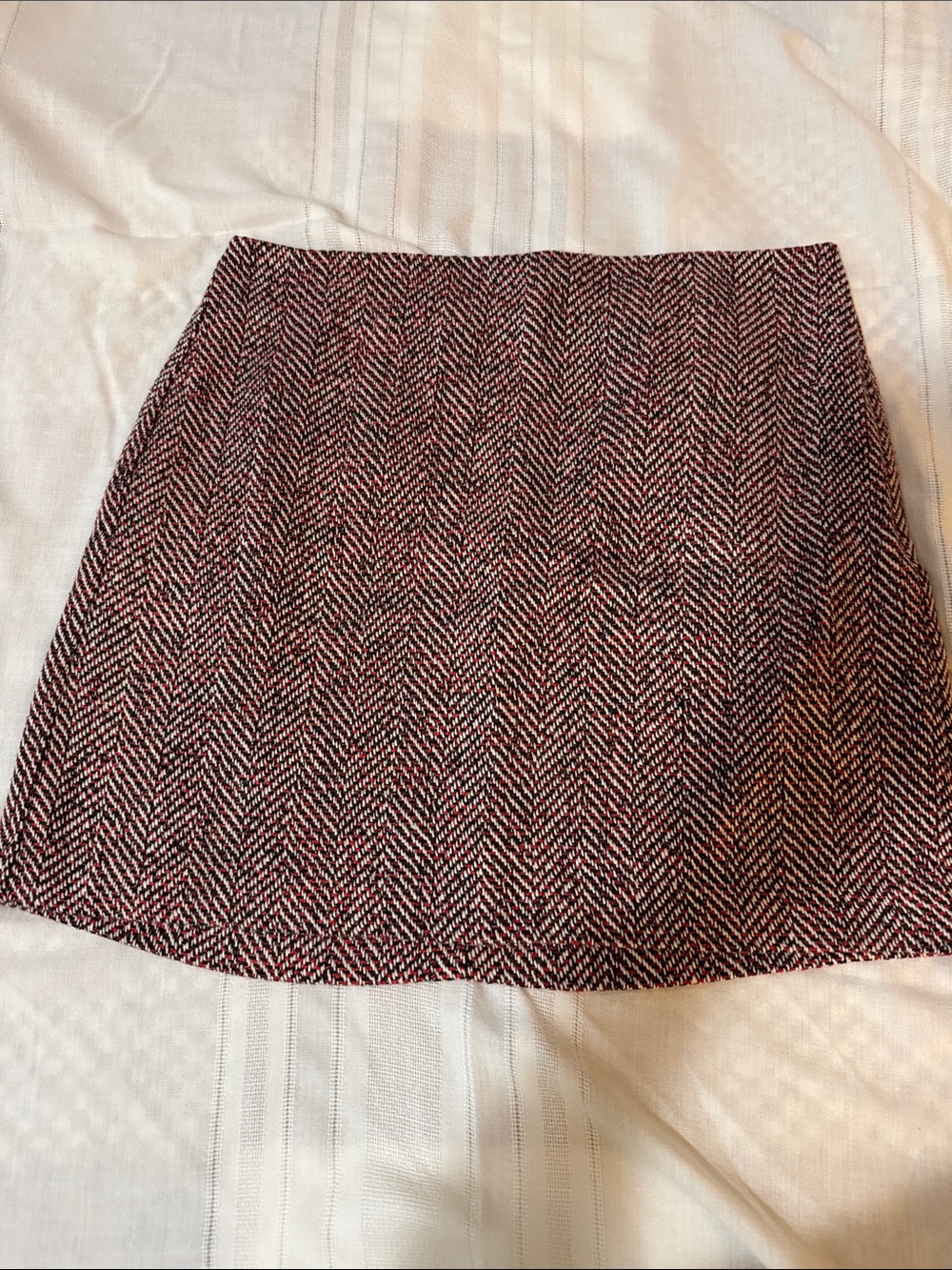 Textured Black and Red Herringbone Mini Skirt